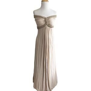 Karina Boutique Sky Maxi Tube Top Strapless Dress Beige Braid Detail Size L NWT